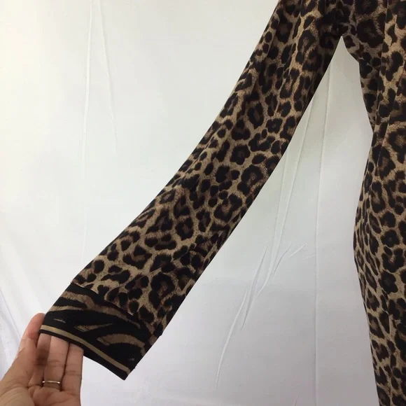 MICHAEL KORS WOMEN LEOPARD/ TIGER SHEATH LONG-SLEEVE DRESS SIZE L GOLD CHAIN - Picture 5 of 8